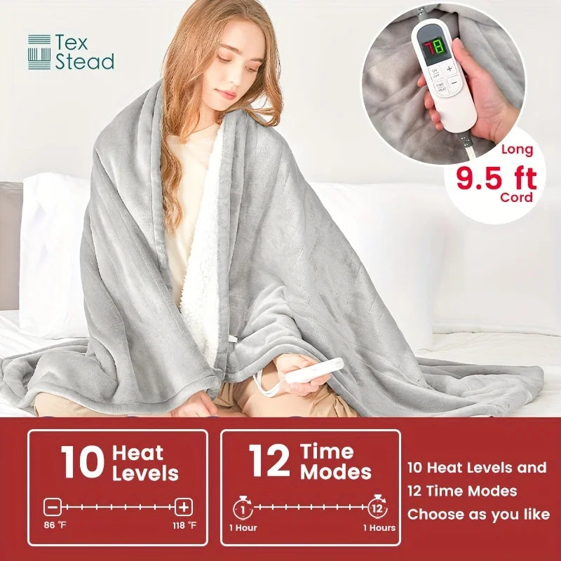 DecorBites™ Electric Heated Blanket Throw: 10 Temp Settings, Auto Shut Off, Machine Washable