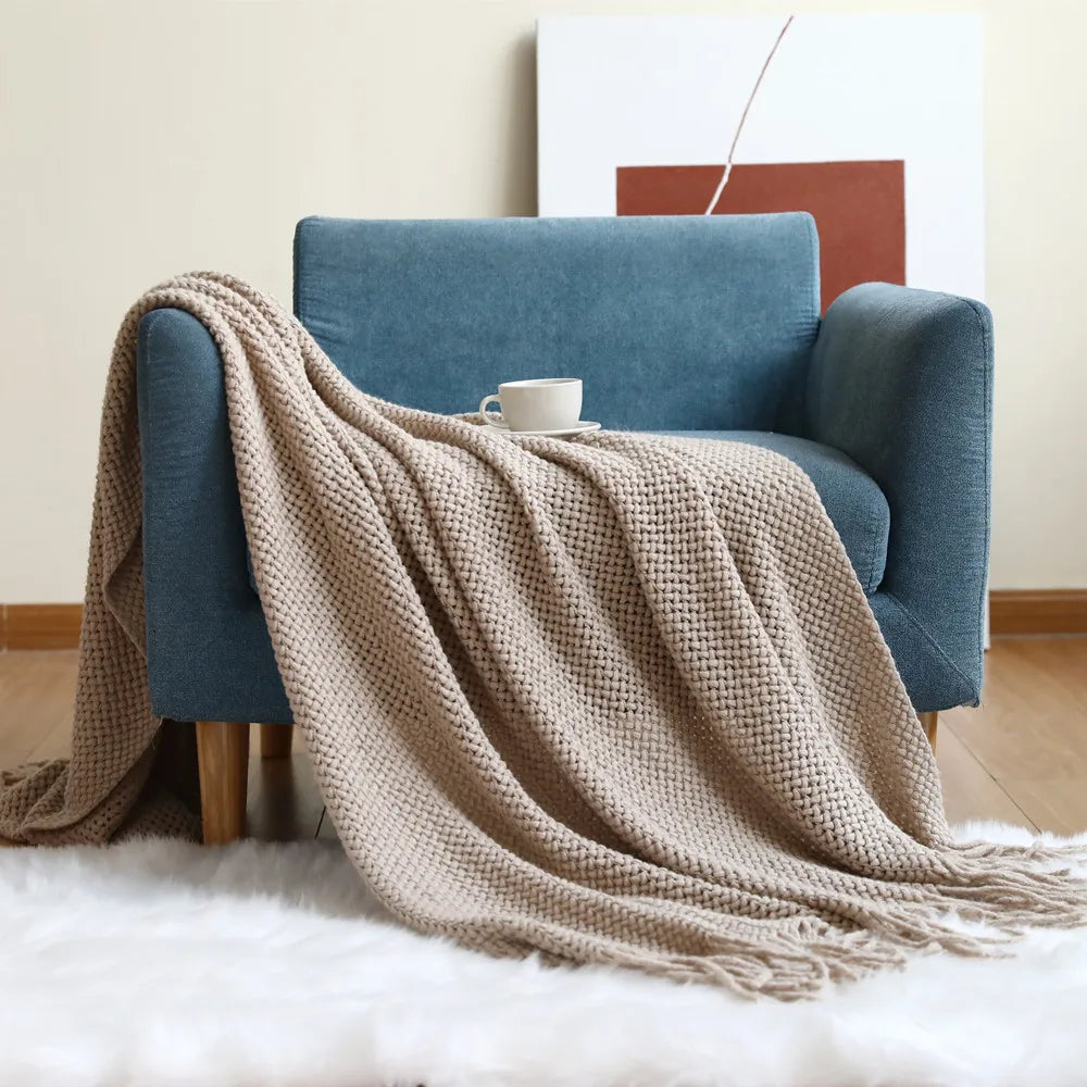 بطانية أريكة منسوجة Nordic DecorBites™ - فوطة نهاية سرير ناعمة من مزيج الصوف لديكور غرف نوم الفنادق