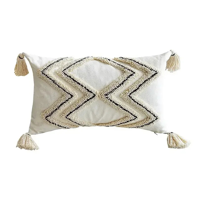 DecorBites™ Geometric Tufted Tassel Pillow Cover - Handcrafted Boho Chic Cushion Cover