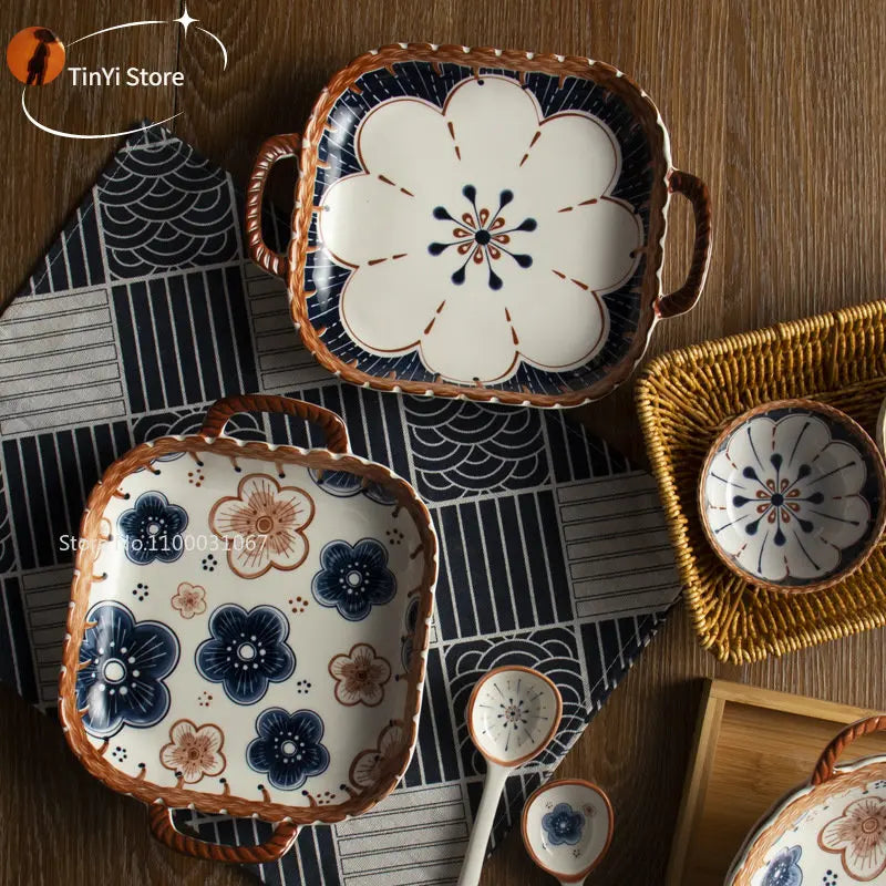 وعاء خبز سيراميك ياباني من DecorBites™ بمقبض للميكروويف والمعكرونة - قطعة واحدة