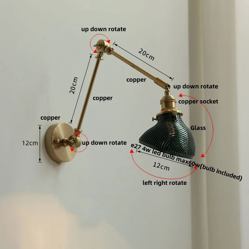 DecorBites™ Brass LED Wall Light Fixture Rotatable Glass Stair Lamp