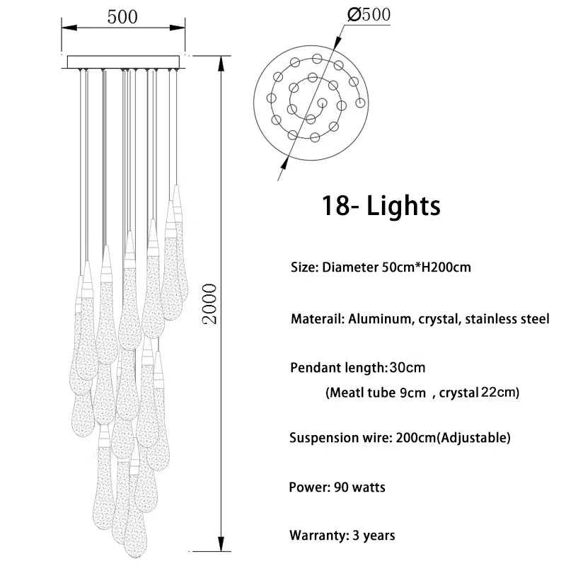 DecorBites™ Crystal Tear Drop Ceiling Chandelier LED Pendant Light Fixture
