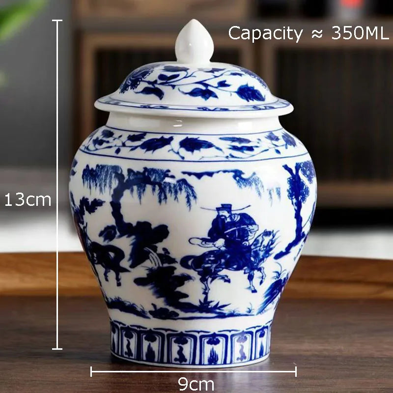 DecorBites™ Blue White Porcelain General Jar Tea Canister with Lid Desk Decoration
