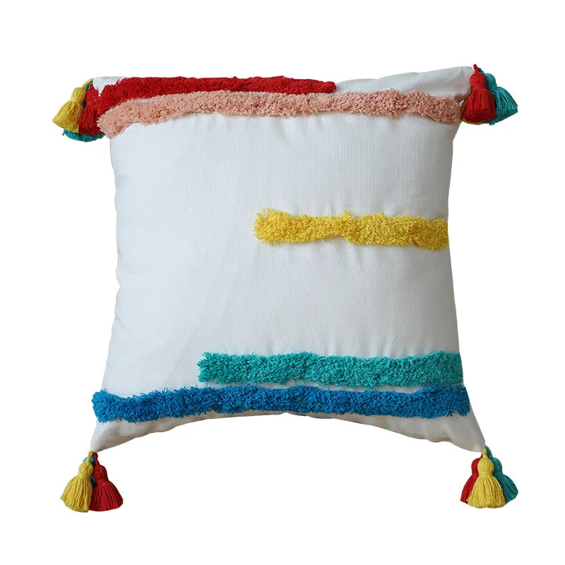 DecorBites™ Geometric Hand-Embroidered Tassel Pillowcase
