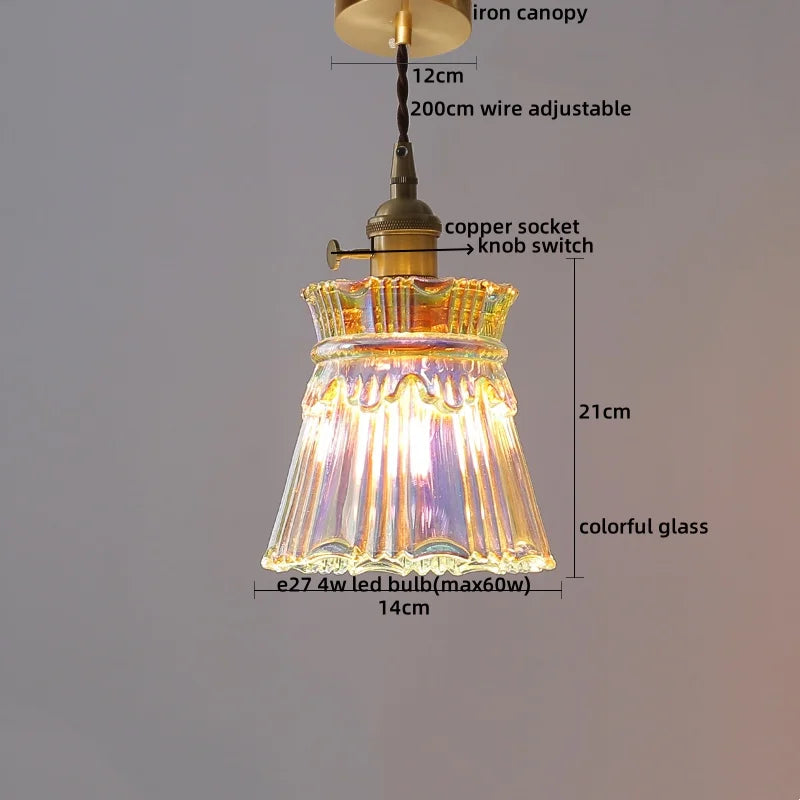 مصباح تعليق LED من DecorBites™ بتصميم ياباني، مصابيح تعليق زجاجية نحاسية