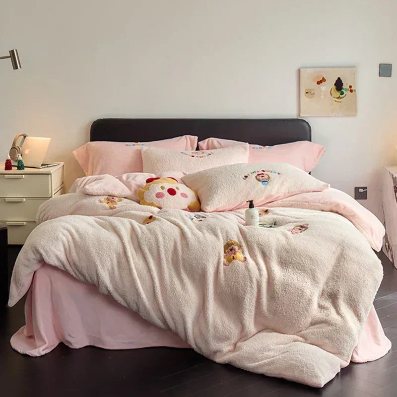Parure de couette d'hiver DecorBites™ entièrement mate en velours et fourrure pour grand lit, couverture chaude et moelleuse