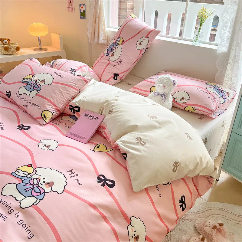 DecorBites™ Cotton Cartoon Printed Bed Set with Non-Fading Floral Patterns for Adults