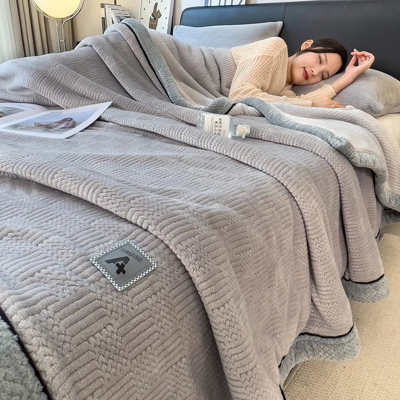 DecorBites™ Cozy Striped Knitted Velvet Blanket