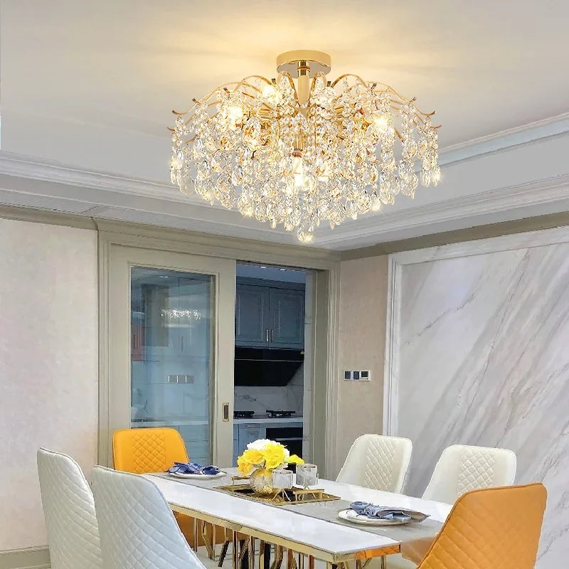 DecorBites™ K9 Crystal Gold Chandelier Ceiling Light | Bedroom Home Decor LED Ceiling Lamp