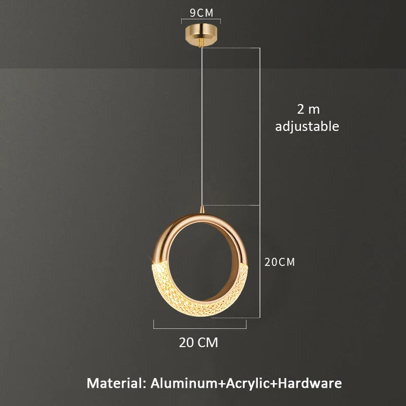 Modern Ring Pendant Light in Acrylic and Plated Metal