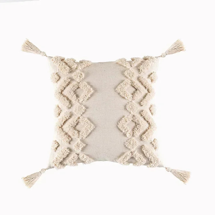 DecorBites™ Geometric Tufted Tassel Pillow Cover - Handcrafted Boho Chic Cushion Cover