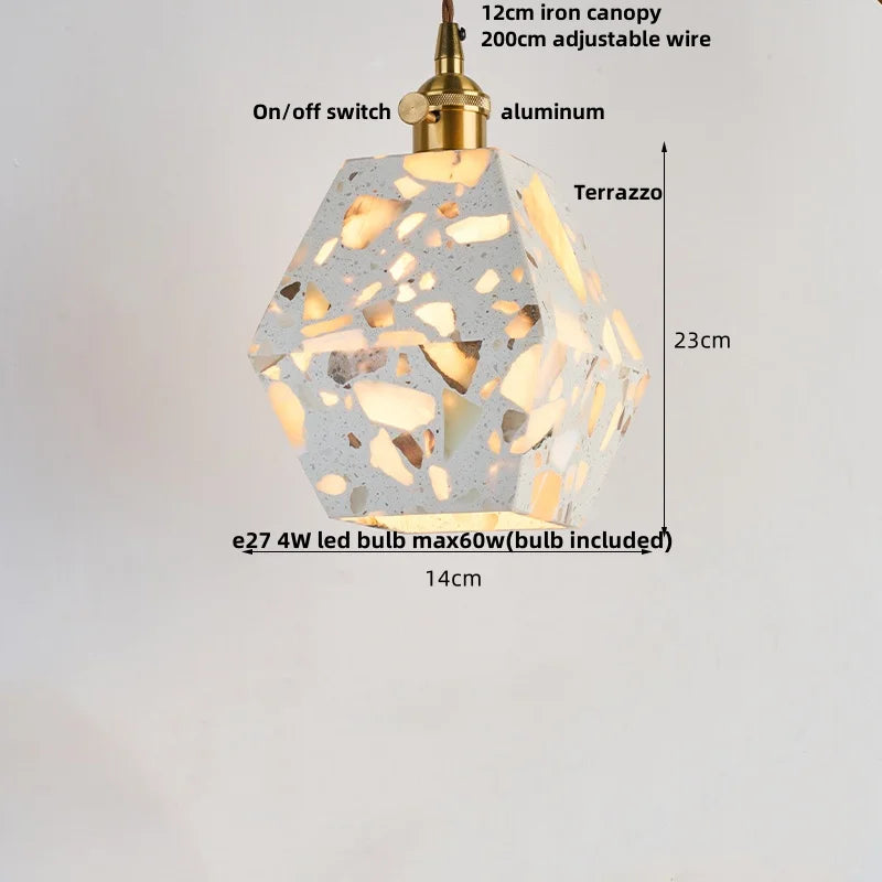 DecorBites™ Terrazzo Stone LED Pendant Lamp for Industrial Loft, Bar, Coffee, Living Room.