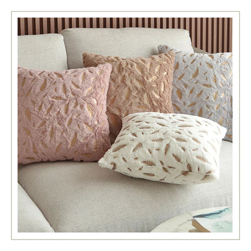 غطاء وسادة DecorBites™ Gold Feather Velvet 45x45، وسائد ديكور للكنب والسيارة