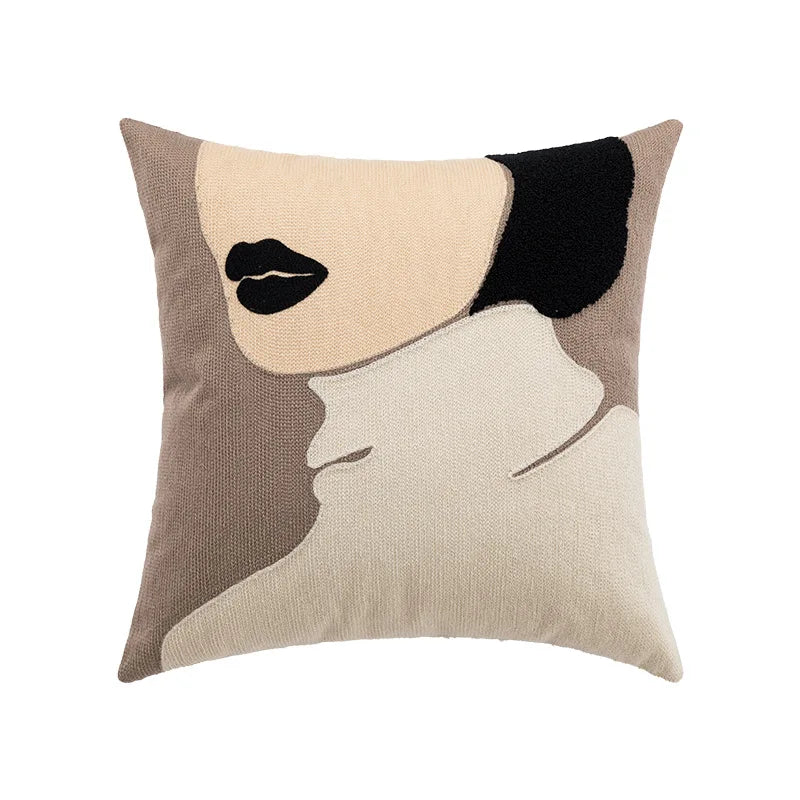 DecorBites™ Embroidered Cotton Cushion Cover in Nordic Ins Style, Abstract Design