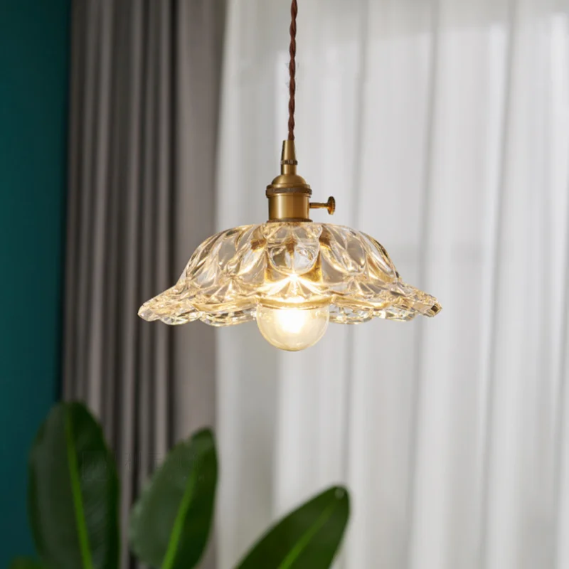 مصباح تعليق LED من DecorBites™ بتصميم ياباني، مصابيح تعليق زجاجية نحاسية