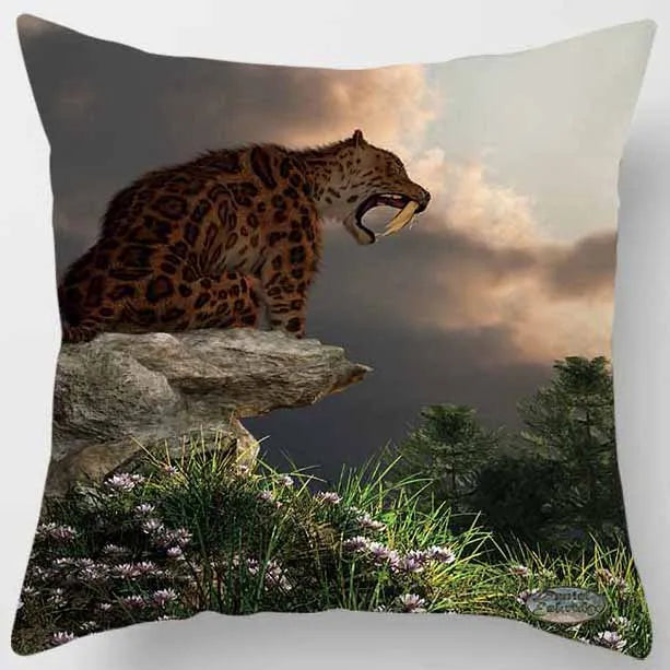DecorBites™ Animals World Tiger Lion Pillow Case for Cute Home Decor in Sofa Living Room