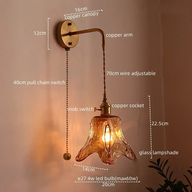DecorBites™ مصابيح حائط LED يابانية لغرفة المعيشة والقهوة والشرفة والسلالم بتصميم نحاسي زجاجي