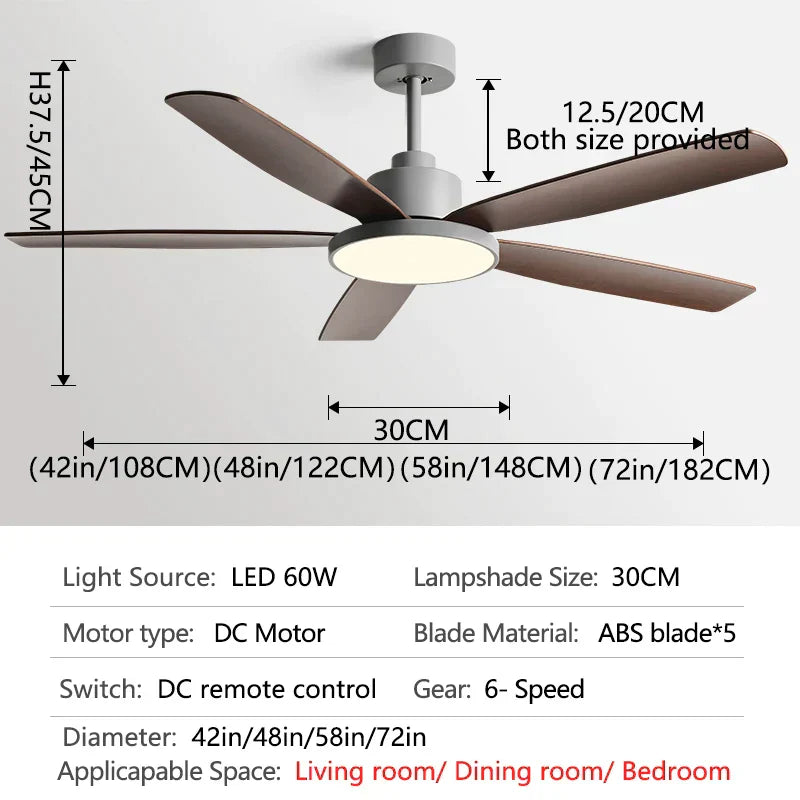 DecorBites™ Living Bedroom Ceiling Fan With Light, Remote Control, 48-60 Inch, LED, DC, 220V