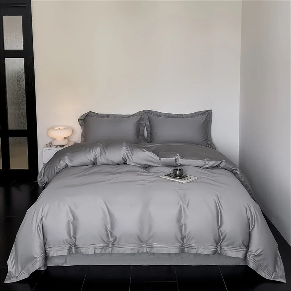 DecorBites™ 1200TC Embroidered Egyptian Cotton Bedding Set - 4pcs King Queen Solid Sheets