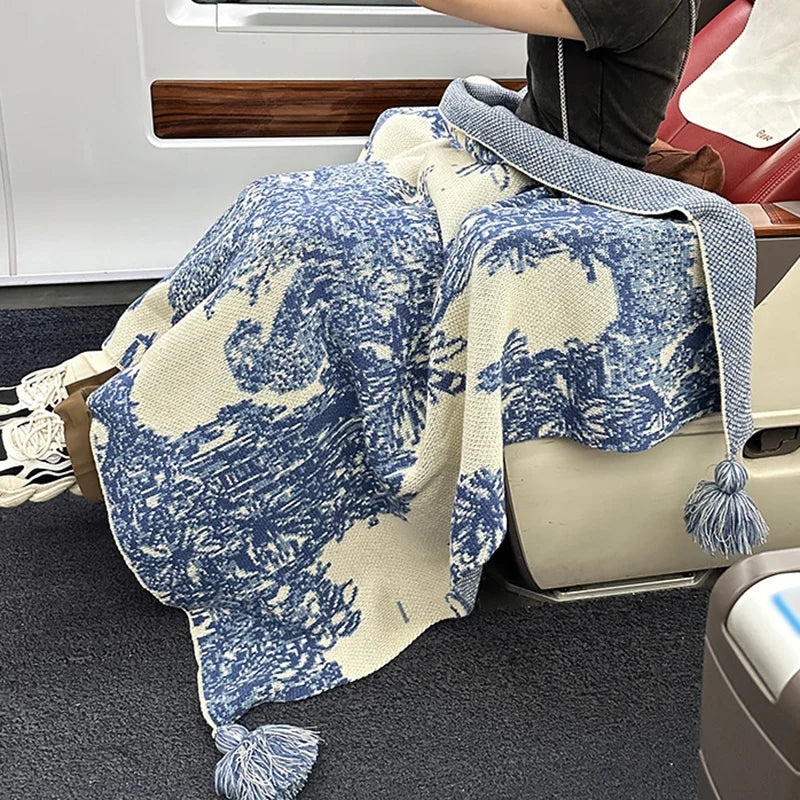 Couverture tricotée DécoMorsures™ Encre Chinoise Confortable pour Toutes Saisons - Jeté de canapé et de lit doux