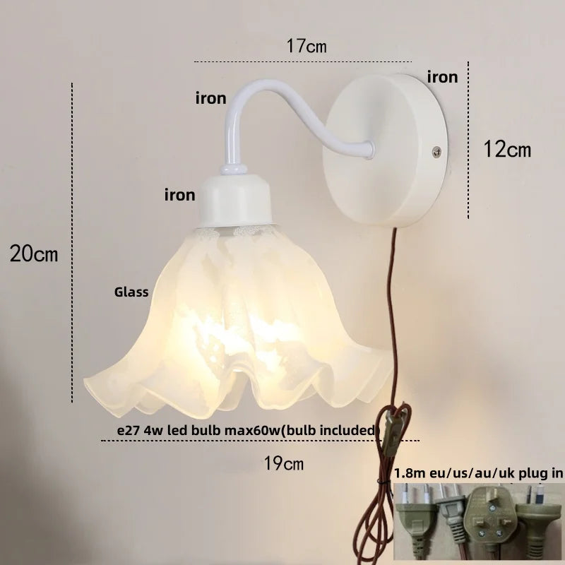 DecorBites™ Glass Iron LED Wall Sconce Pull Chain Switch White Stair Light