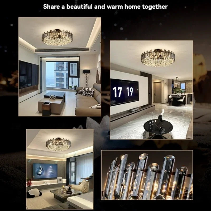 نجفة سقف كريستال ذهبية من DecorBites™: إضاءة LED متدلية عصرية فاخرة لديكور المنزل