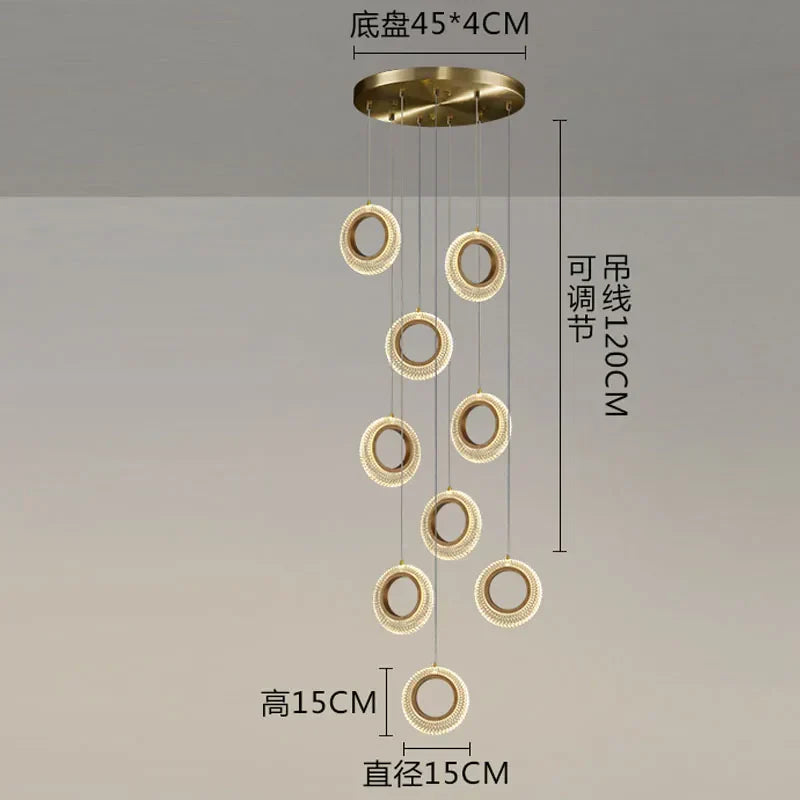 DecorBites™ Crystal Ring LED Chandelier: Modern Gold Kitchen Lighting for Staircase, Simple Indoor Hanging Lamp