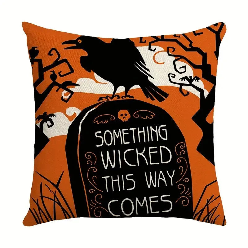 DecorBites™ Halloween Pumpkin Linen Cushion Cover Set for Home Sofa Bedroom Decor