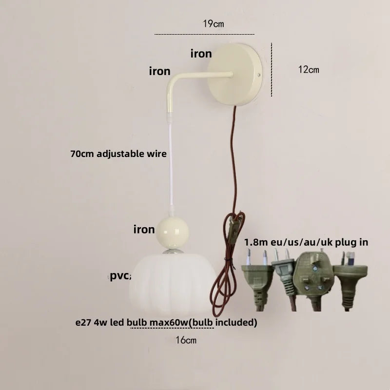 DecorBites™ Iron Nordic LED Wall Light Fixture Glass Adjustable Bedside Lamp