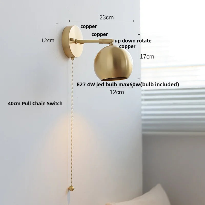 DecorBites™ Copper Wall Light with Pull Chain Switch, Modern Nordic Design
