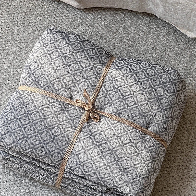 DecorBites™ Linen Cotton Jacquard Bedding Set with Duvet, Sheet, and Pillowcases
