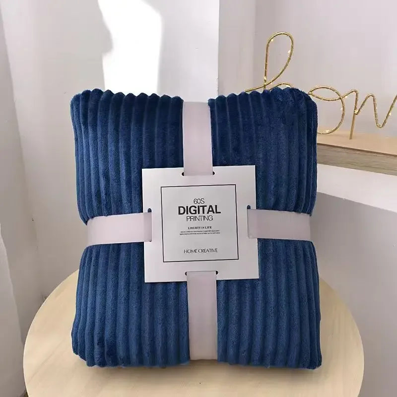 DecorBites™ Cozy Striped Flannel Fleece Blanket for Winter - Bedroom Living Room Throw