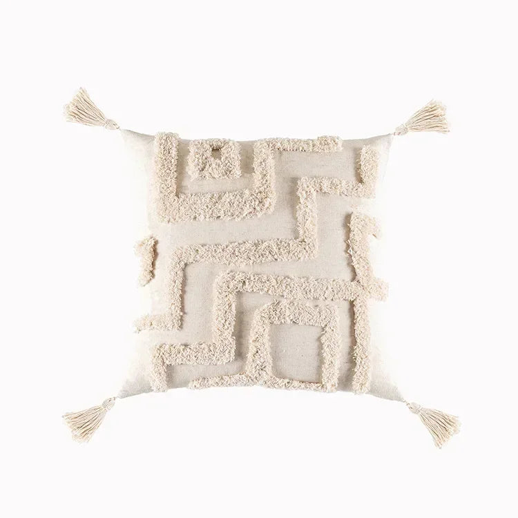DecorBites™ Geometric Tufted Tassel Pillow Cover - Handcrafted Boho Chic Cushion Cover