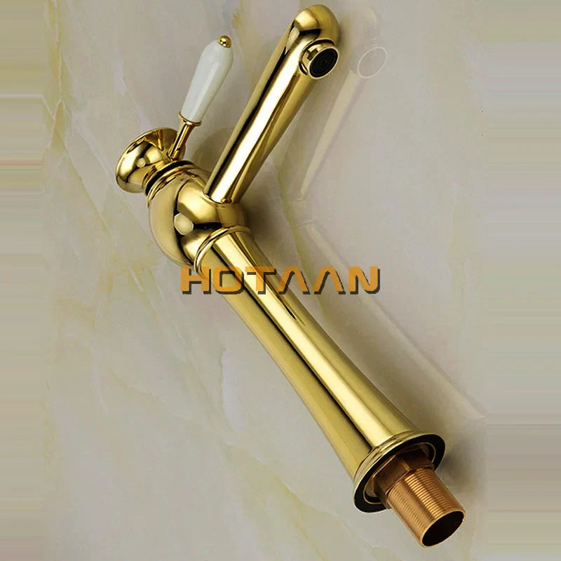 DecorBites™ صنبور حوض ذهبي مع خلاط سيراميك - صنابير حمام