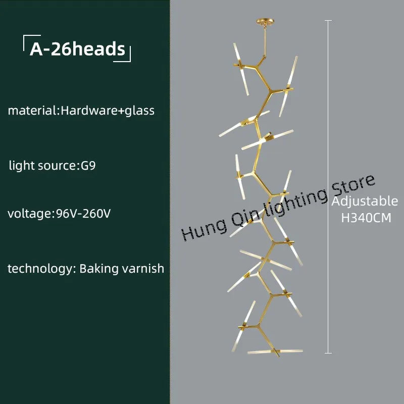 ثريا DecorBites™ Gold Branch LED لفيلا دوبلكس ودرج - إضاءة داخلية عصرية