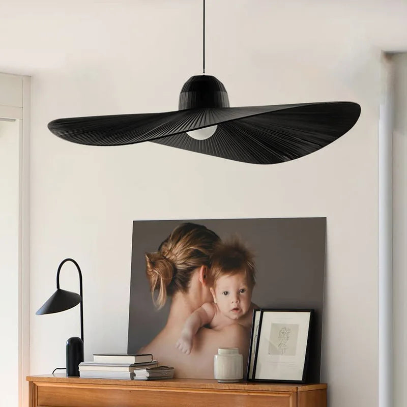 DecorBites™ Designer Fabric Hat Chandelier, White & Black LED Pendant Lamp for Living Room
