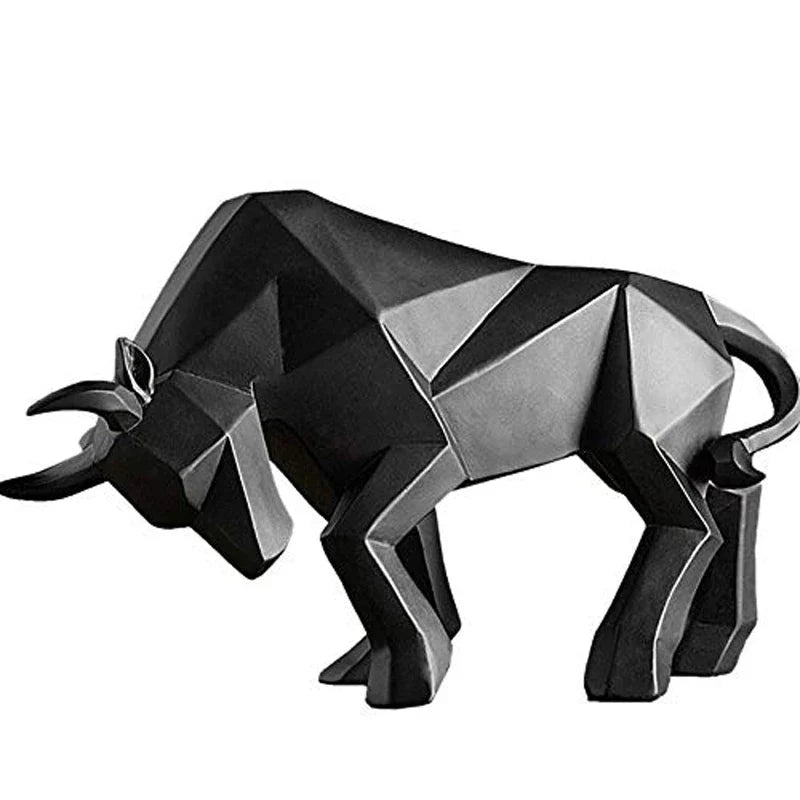 DecorBites™ Geometric Bull Sculpture: Modern Abstract Cattle Figurine for Home Decor