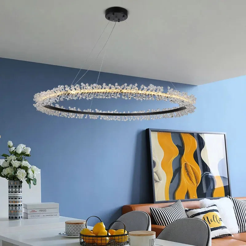 DecorBites™ ثريا ذهبية كريستالية للحلقات لغرفة المعيشة وديكور المطعم