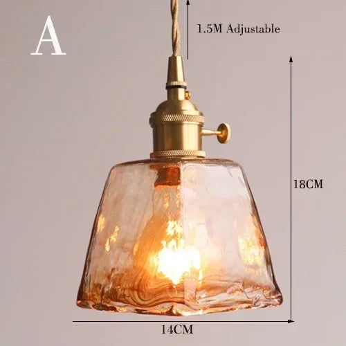 Retro Amber Glass Japanese-Style Pendant Light