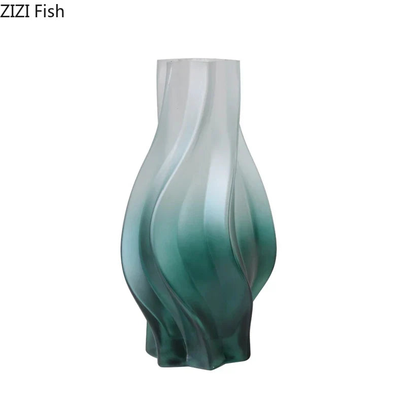 DecorBites™ Green Ripple Glass Vase with Artificial Flowers for Home Decor