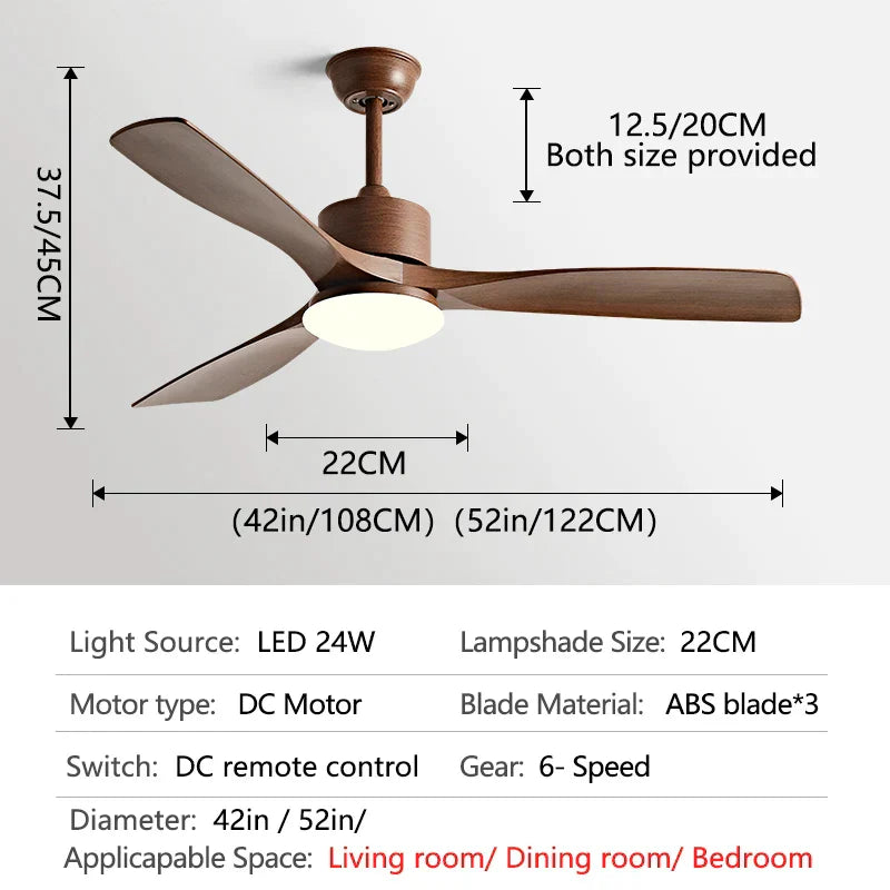 DecorBites™ 3-Blade DC Ceiling Fan with LED Light & Remote Control.