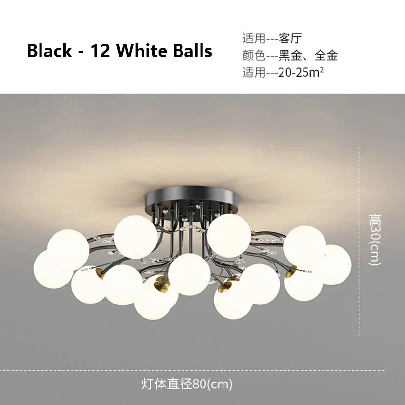 DecorBites™ Glass Bubble Ball LED Ceiling Light in Black Gold Crystal for Bedroom & Living Room