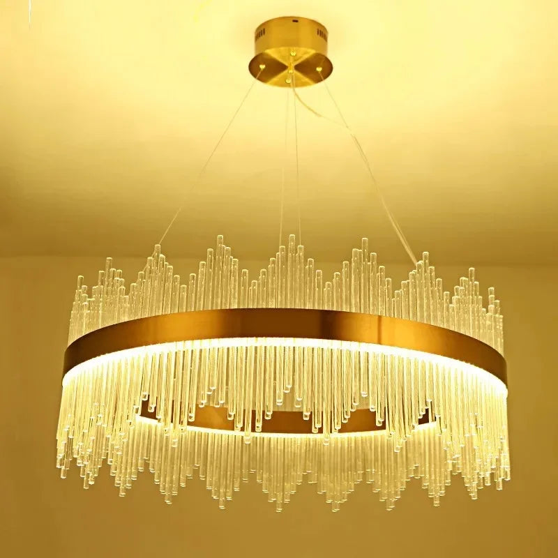 ثريا ذهبية كريستال من DecorBites™ مصابيح متدلية فاخرة قابلة للتعتيم لغرفة النوم وغرفة المعيشة