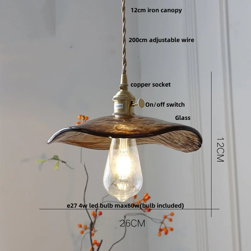 DecorBites™ Amber Glass Pendant Light Fixture with Copper Knob Switch