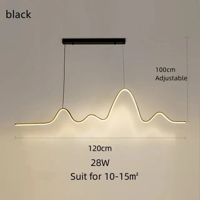 ثريا DecorBites™ LED ألومنيوم حديثة بتصميم خط متموج لمطبخ الجزيرة إضاءة معلقة