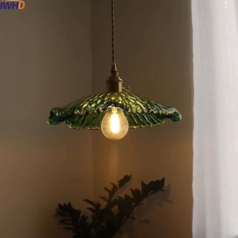DecorBites™ مصباح معلق LED زجاجي أخضر - ثريا نحاسية حديثة على الطراز الاسكندنافي