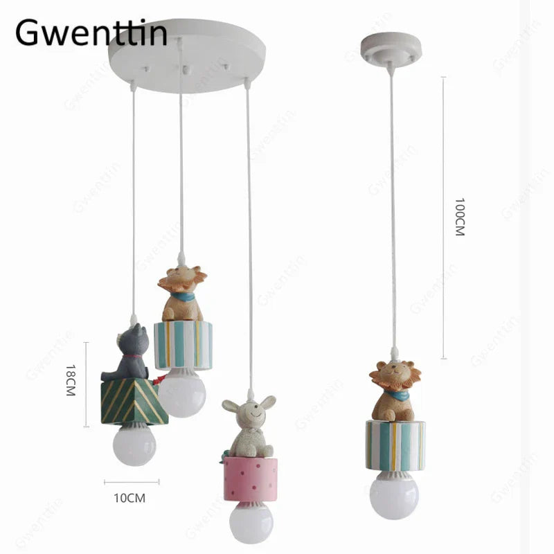 مصباح قلادة على شكل حيوانات للأطفال من DecorBites™: تركيبات إضاءة سقف LED على شكل أرنب وأسد وقطة