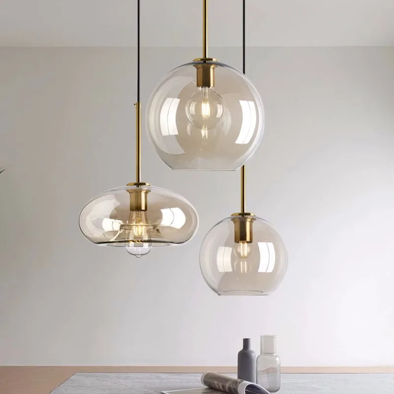 Nordic Glass Loft Pendant Light With Iron Finish