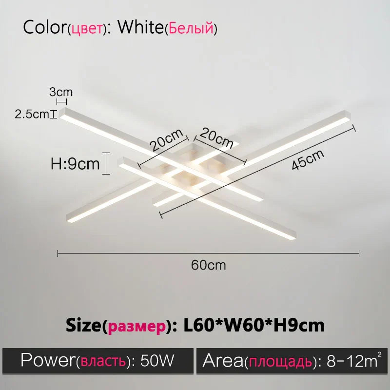 DecorBites™ Black Chandelier LED Ceiling Lamp: Nordic Minimalist Square Living Room & Bedroom Lights