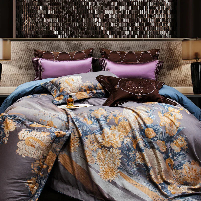 DecorBites™ 1500TC Egyptian Cotton Jacquard Bedding Set for Queen King Size Linens